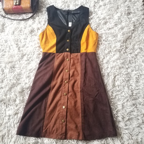 Lunik Dresses & Skirts - Color block, faux suede, 70's sytle mini/midi dress